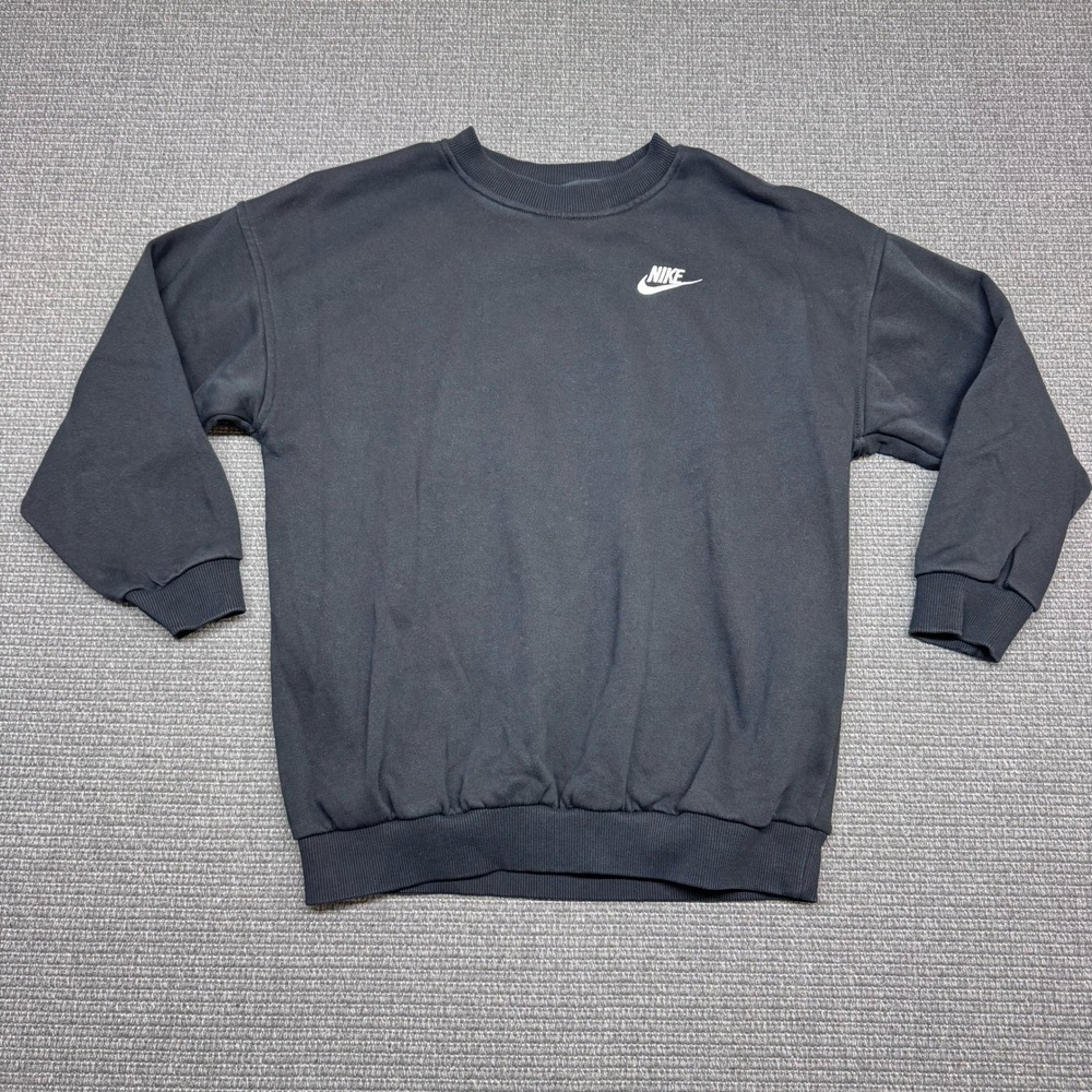 Nike Sportswear Crewneck 3/4 Sleeve Sweatshirt Black White Logo Medium